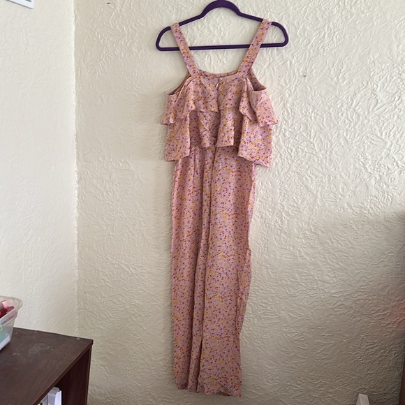 Sonia Rykiel Enfant Silk Pink Yellow Floral Jumpsuit Ruffle Crystal Logo Girl 14 - Picture 6 of 10